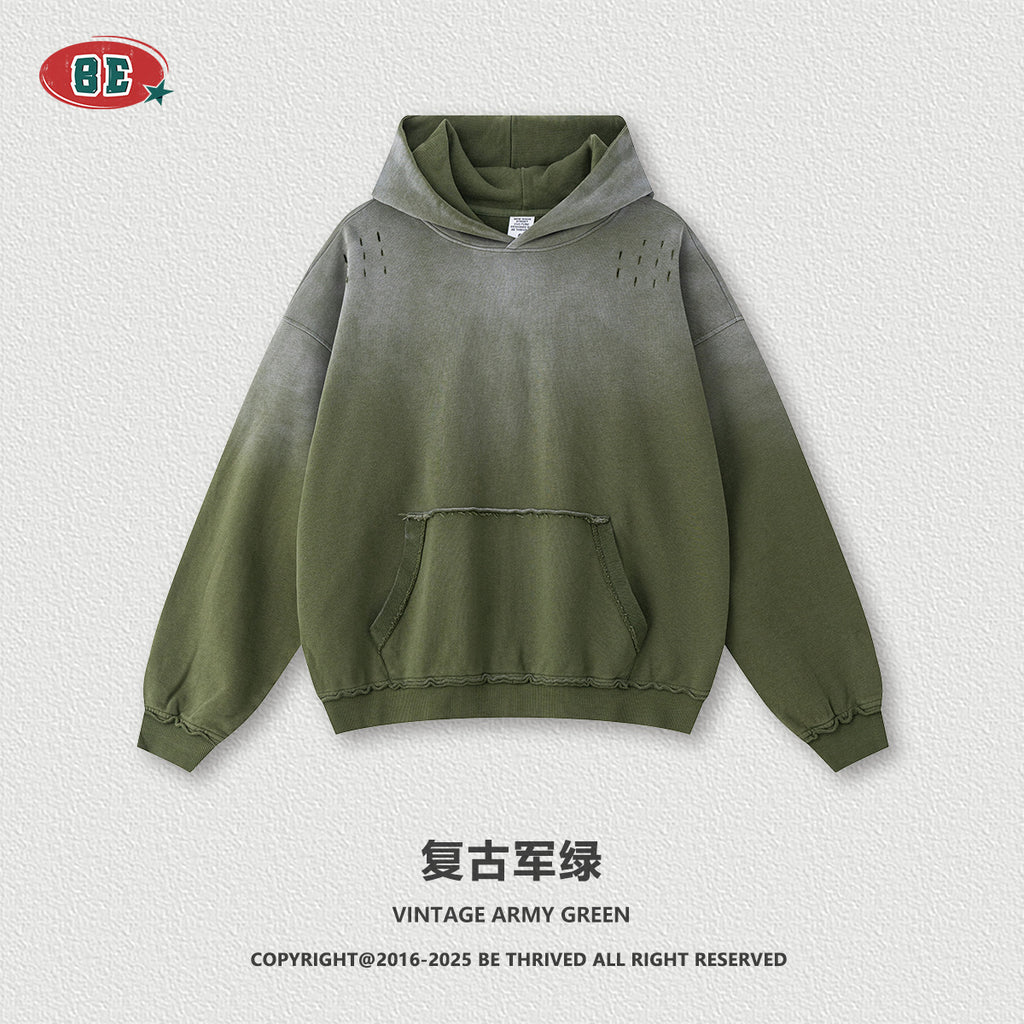 BE Gradual Change Hole Hooded Sweater Straight Pants Two-piece Set