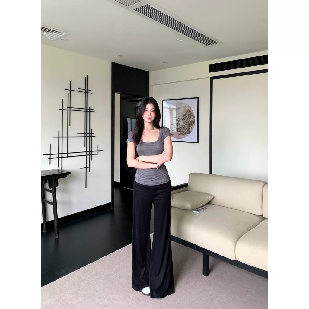 WITHMIN Loose Low-rise Slim Straight Wide-leg Pants