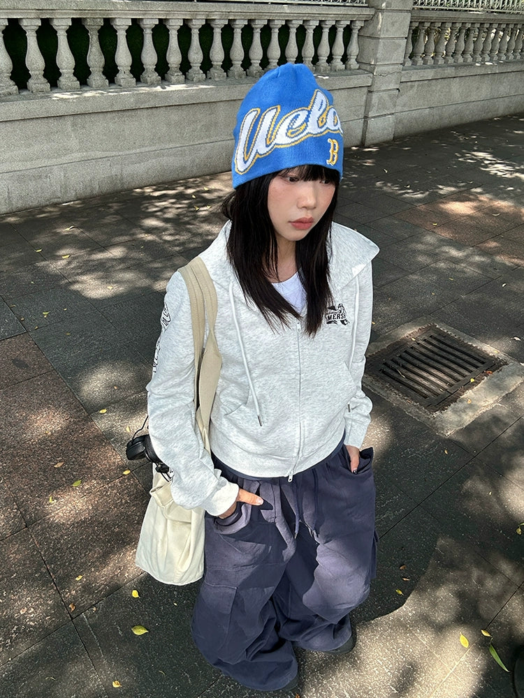 EAHO Vintage Elastic Waist Multi-Pocket Wide Leg Casual Pants