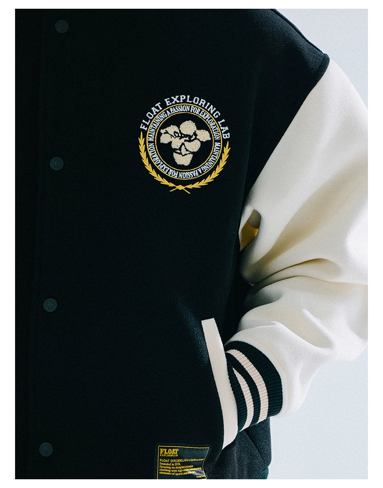 FLOAT Embroidered Contrasting Stitching Loose Baseball Jacket
