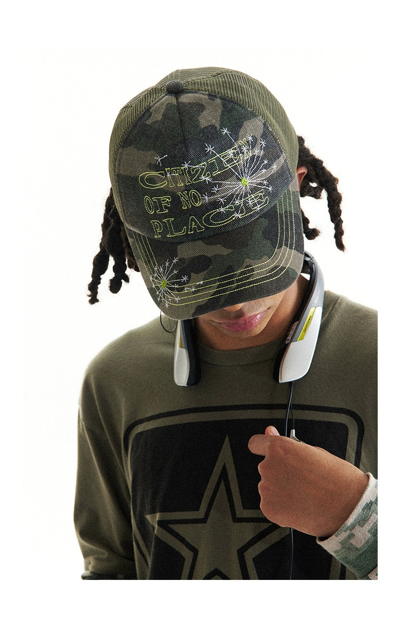 CONP 24SS "Scattered Dandelions" Hand Thread Embroidery Camouflage Truck Cap