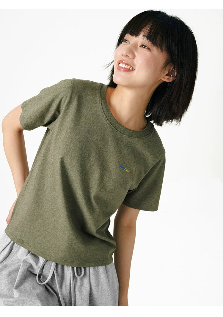 CryingCenter Shoulder Soft Skin-friendly Color Yarn Casual Short Body Tee