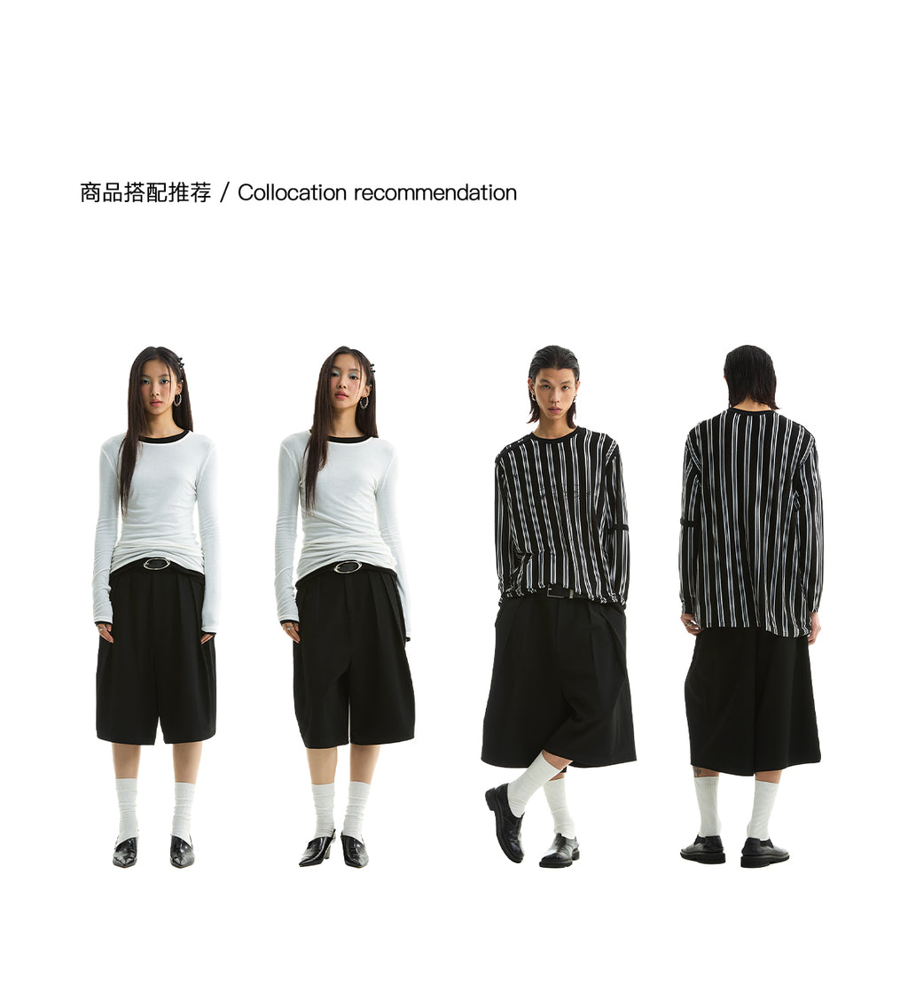 FUNKYFUN 2025SS Double-piece pleated design waistless wide five-point low-crotch trousers shorts