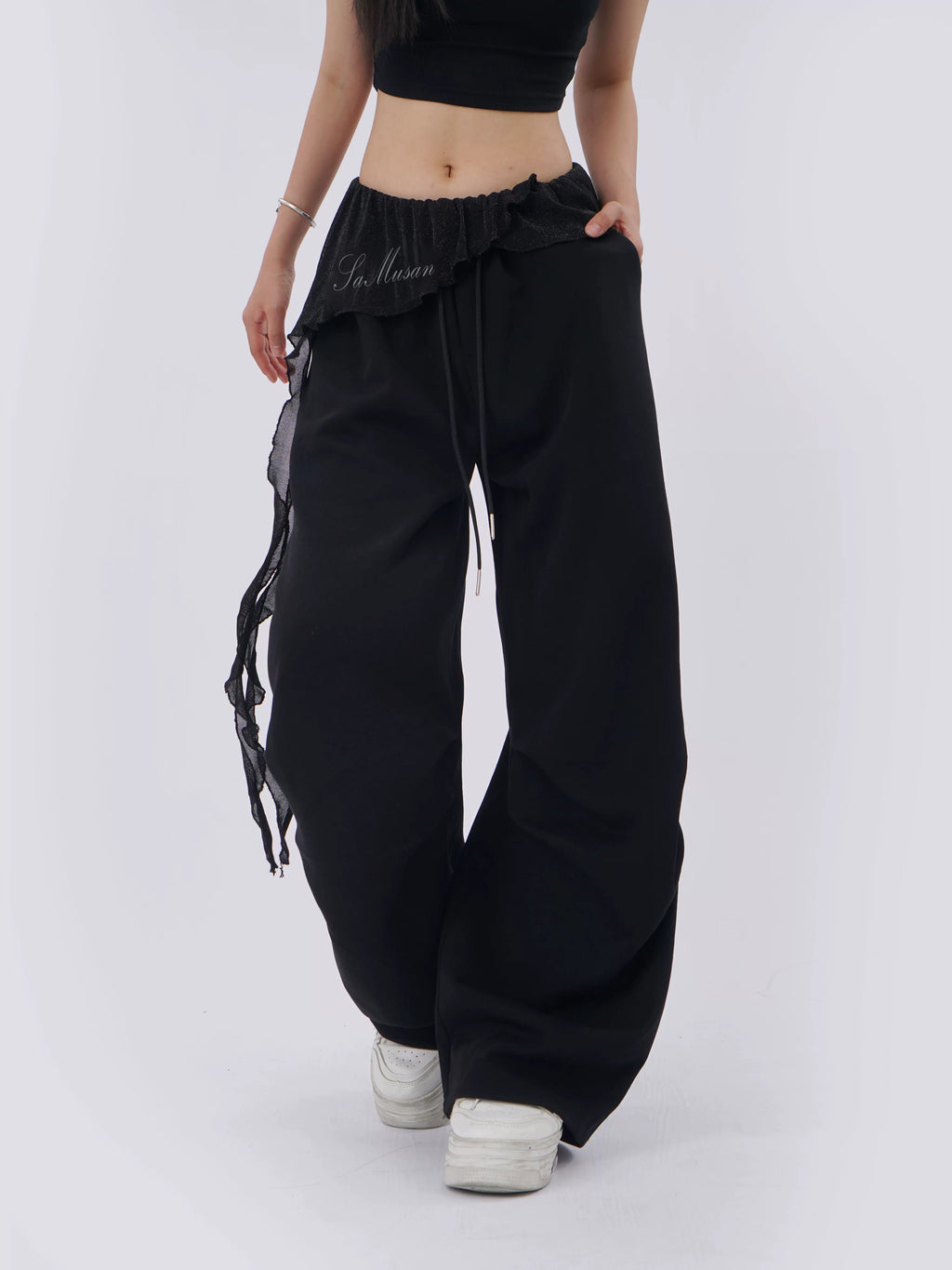 SAMUSAN Mesh Long Streamer Splicing Loose Wide-leg Pants