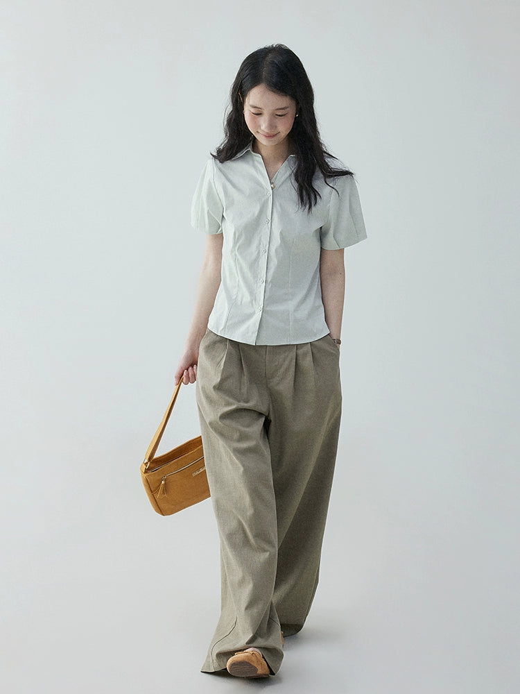 VOOE Flip V-Neck Pinch-pleated Loose Commuter Shirt