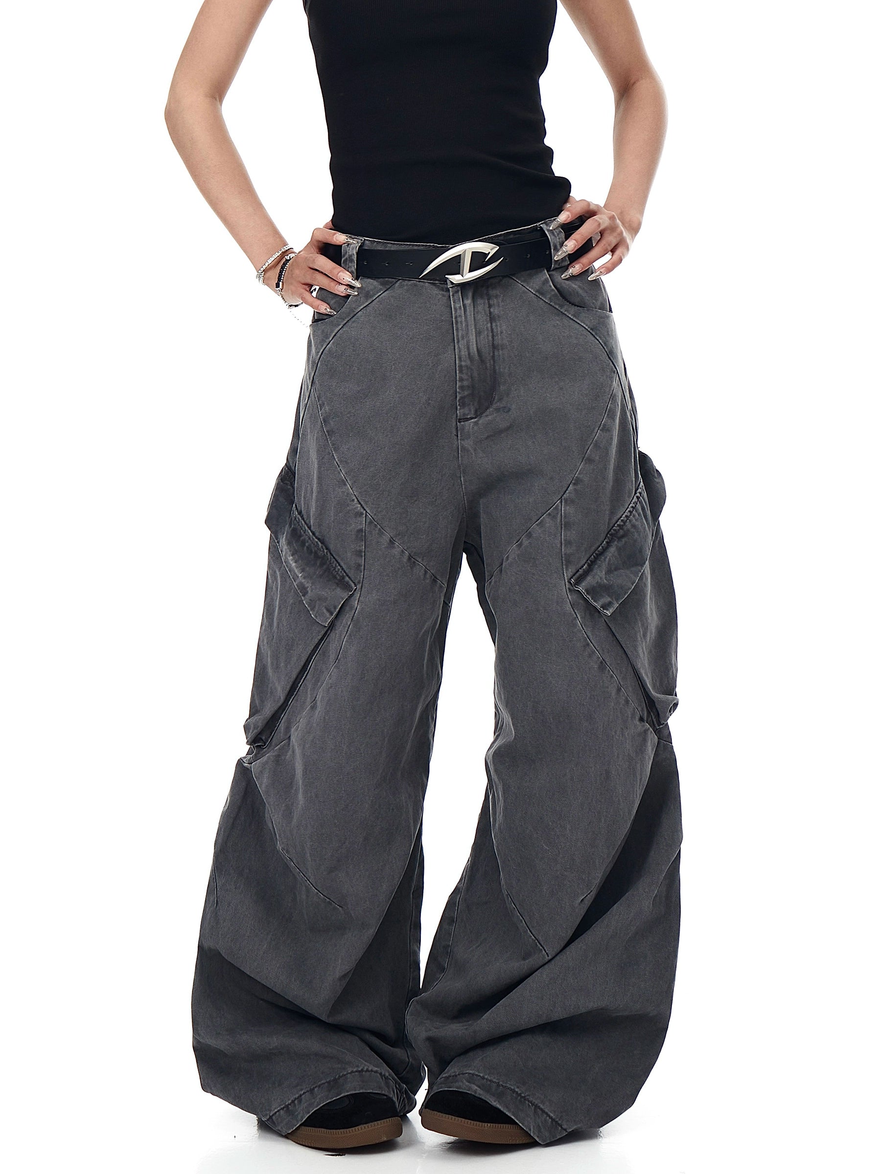 BLACKLISTS Old Deconstructed Multi-pocket Tooling Scimitar Wide-leg Pants