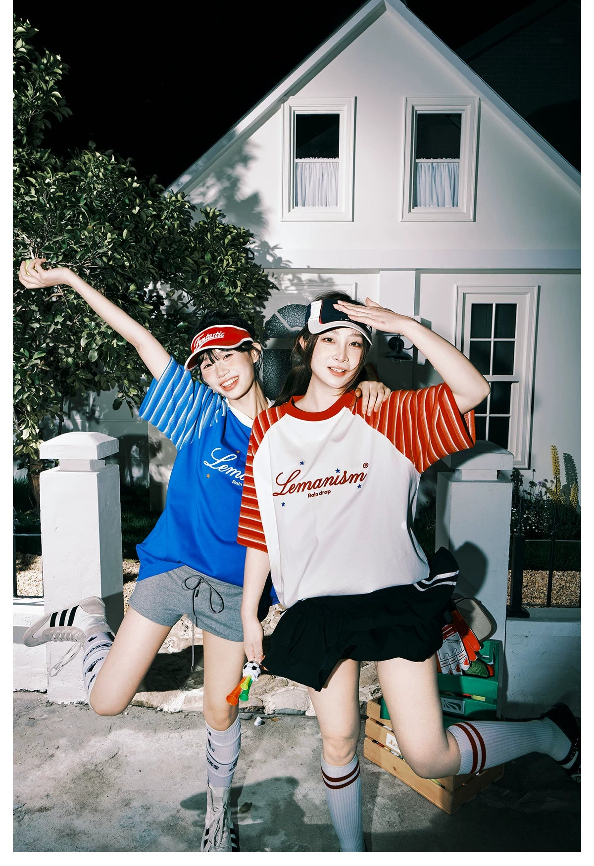 Lemanism Stripe Contrast Shoulder Letter Casual Tee