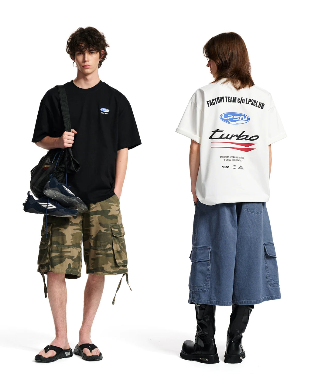 Loopsoon Retro Letter Pattern Contrasting Color Printing Loose Tee