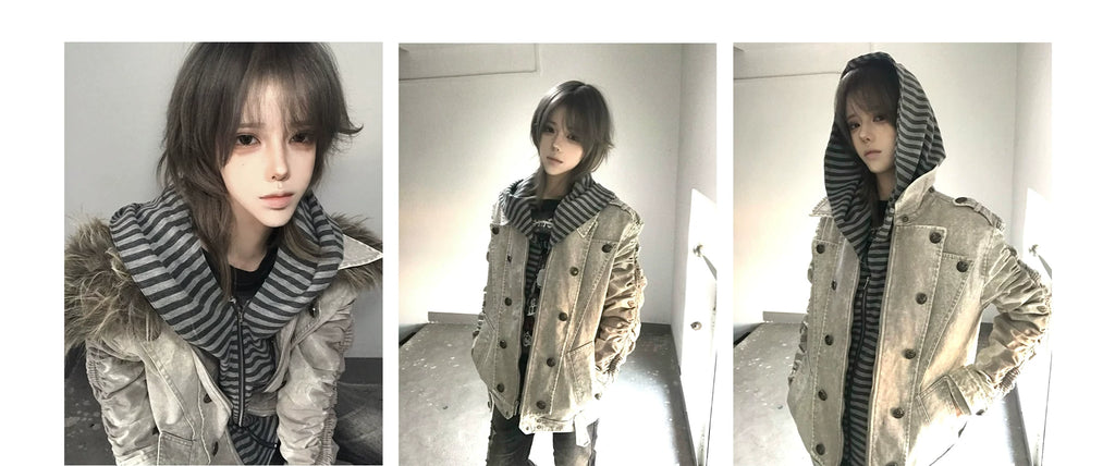 PAIKI Removable Fur Collar Double-breasted Jacket Cotton Jacket