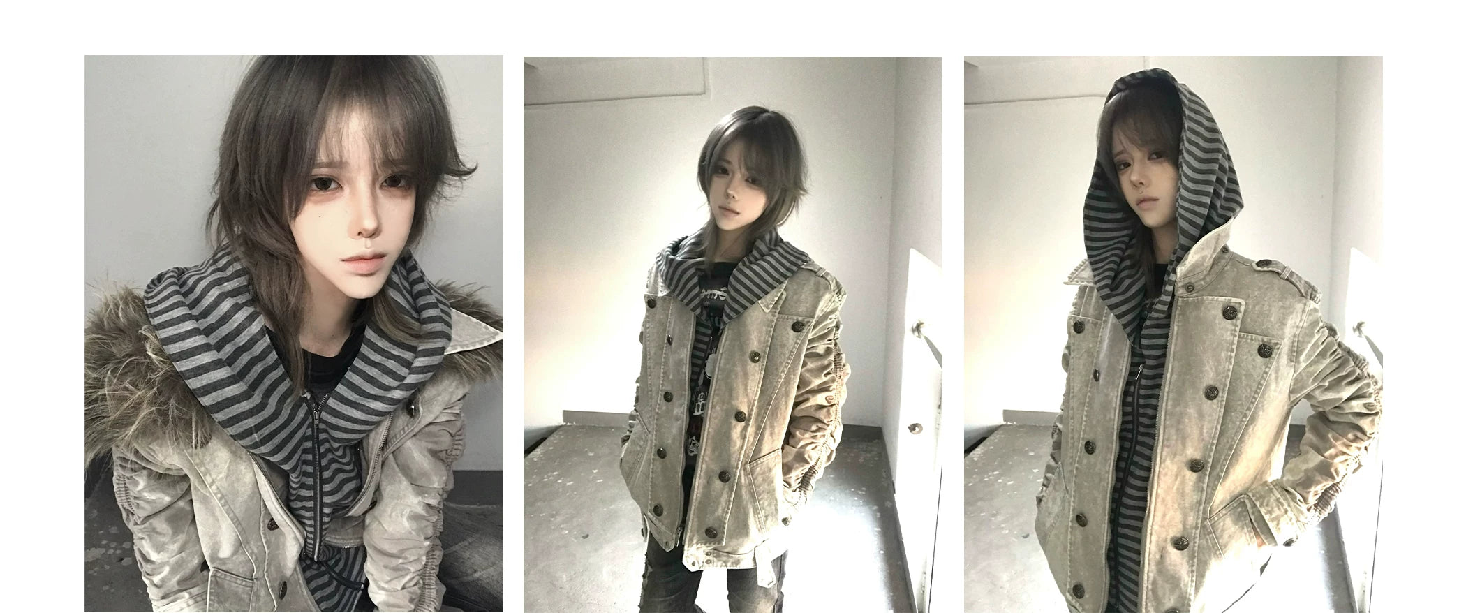 PAIKI Removable Fur Collar Double-breasted Jacket Cotton Jacket