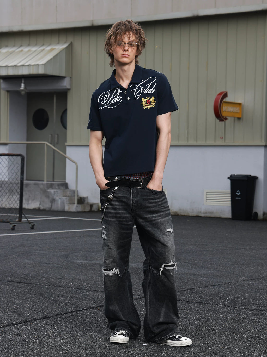 SAXGENWON Vintage Embroidery Front Shoulder Polo Tee