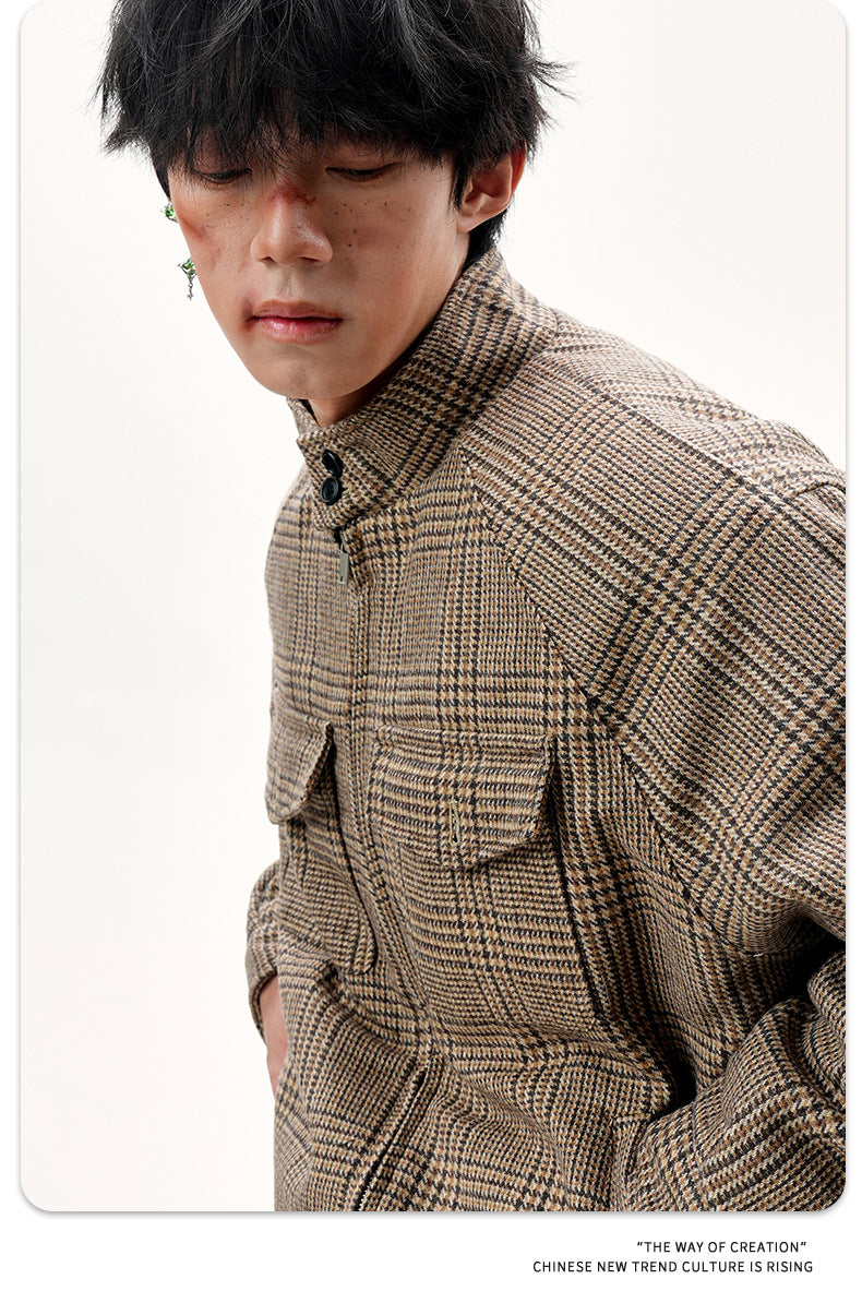 11KN Vintage Plaid Short Wide Zip Jacket