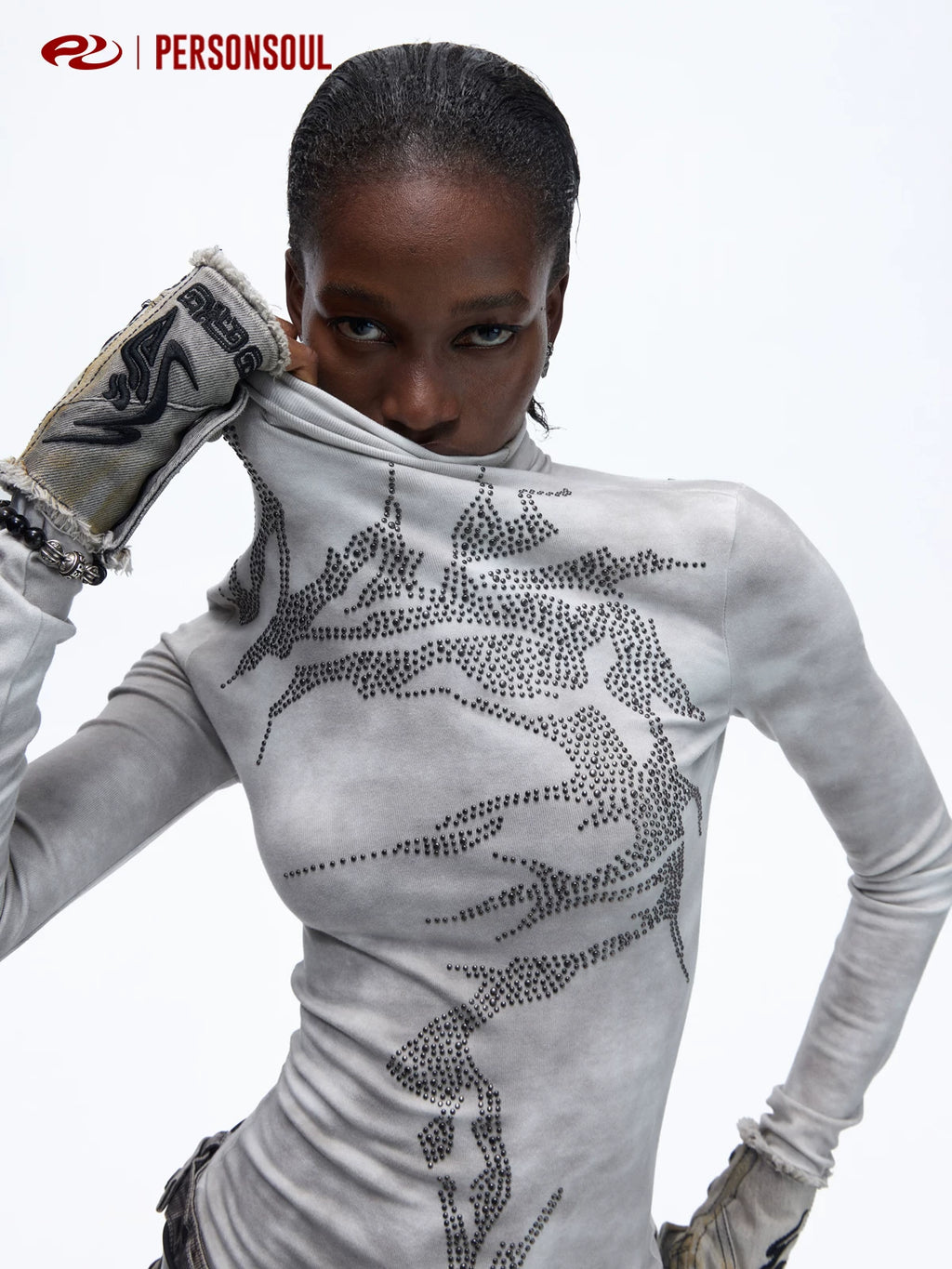 PERSONSOUL Hot Diamond Turtleneck Long Sleeve