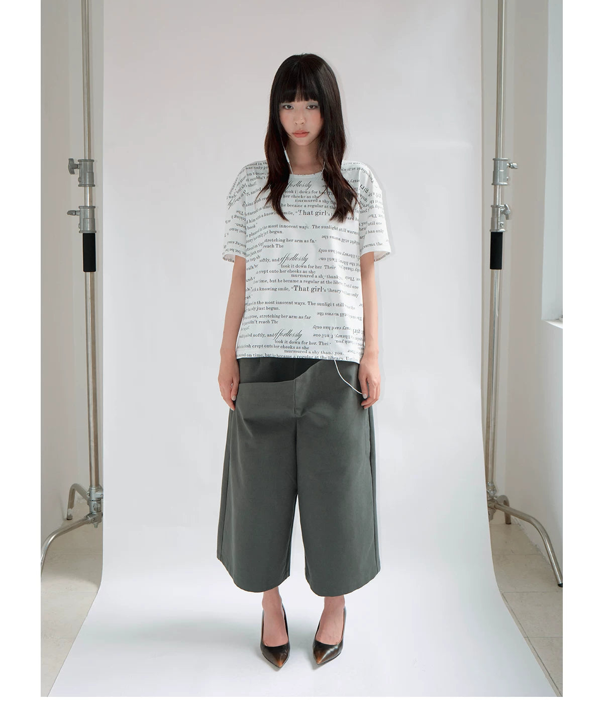 FUNKYFUN Full Print Poster Text Loose Casual Tee