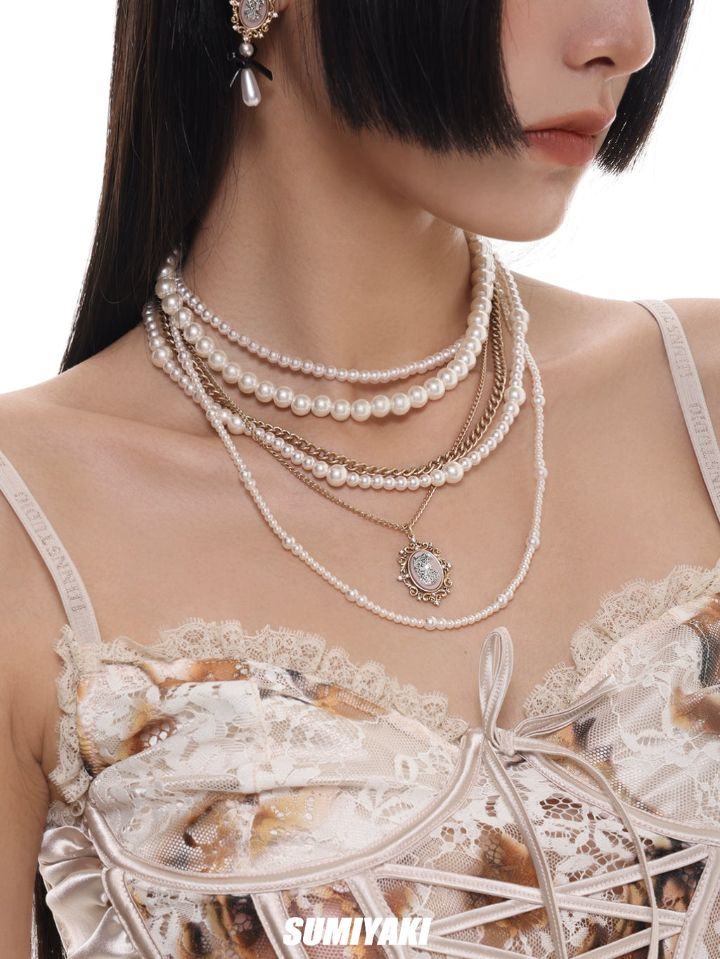SUMIYAKI Pearl Multi-layer Stacked Belt High-end Light Luxury Necklace