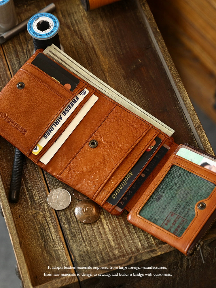 HALF WORK AtelierLeo first-layer cowhide wallet men's leather short handmade multi-card degaussing anti-theft swipe card bag wallet