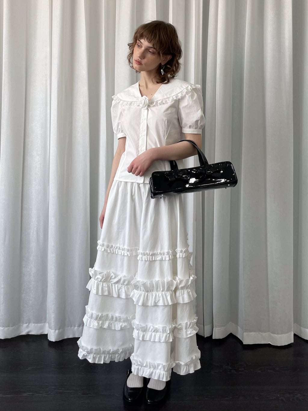 Loosesmell Fungus Edge Stitching Mid-length Skirt