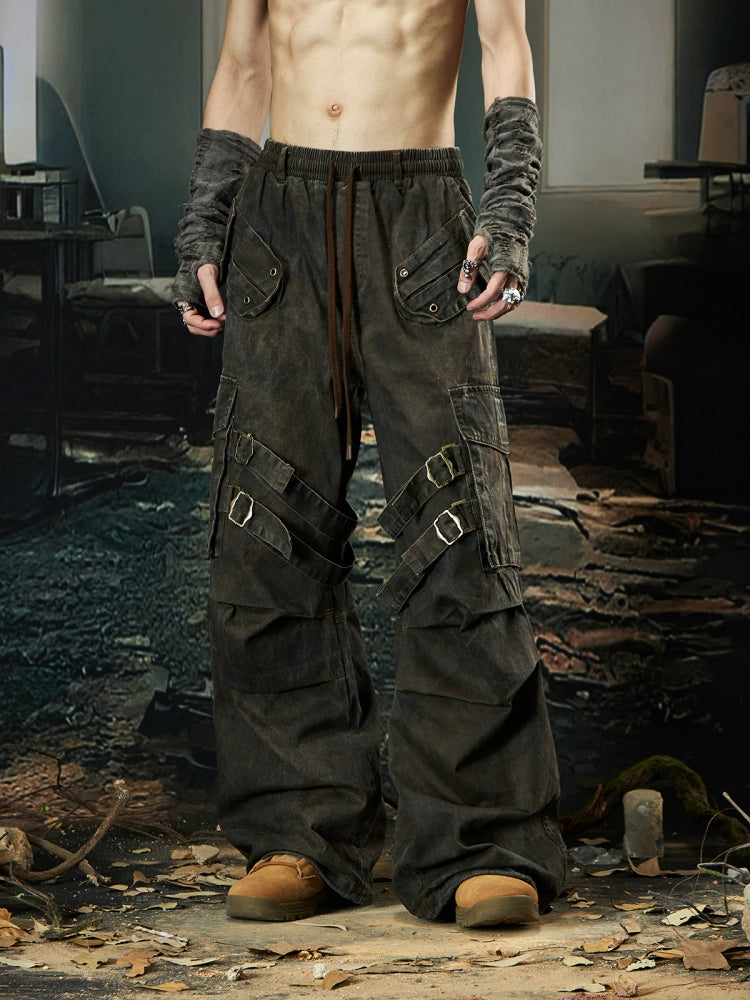 NOMANIAI Loose pleated multi-pocket overalls