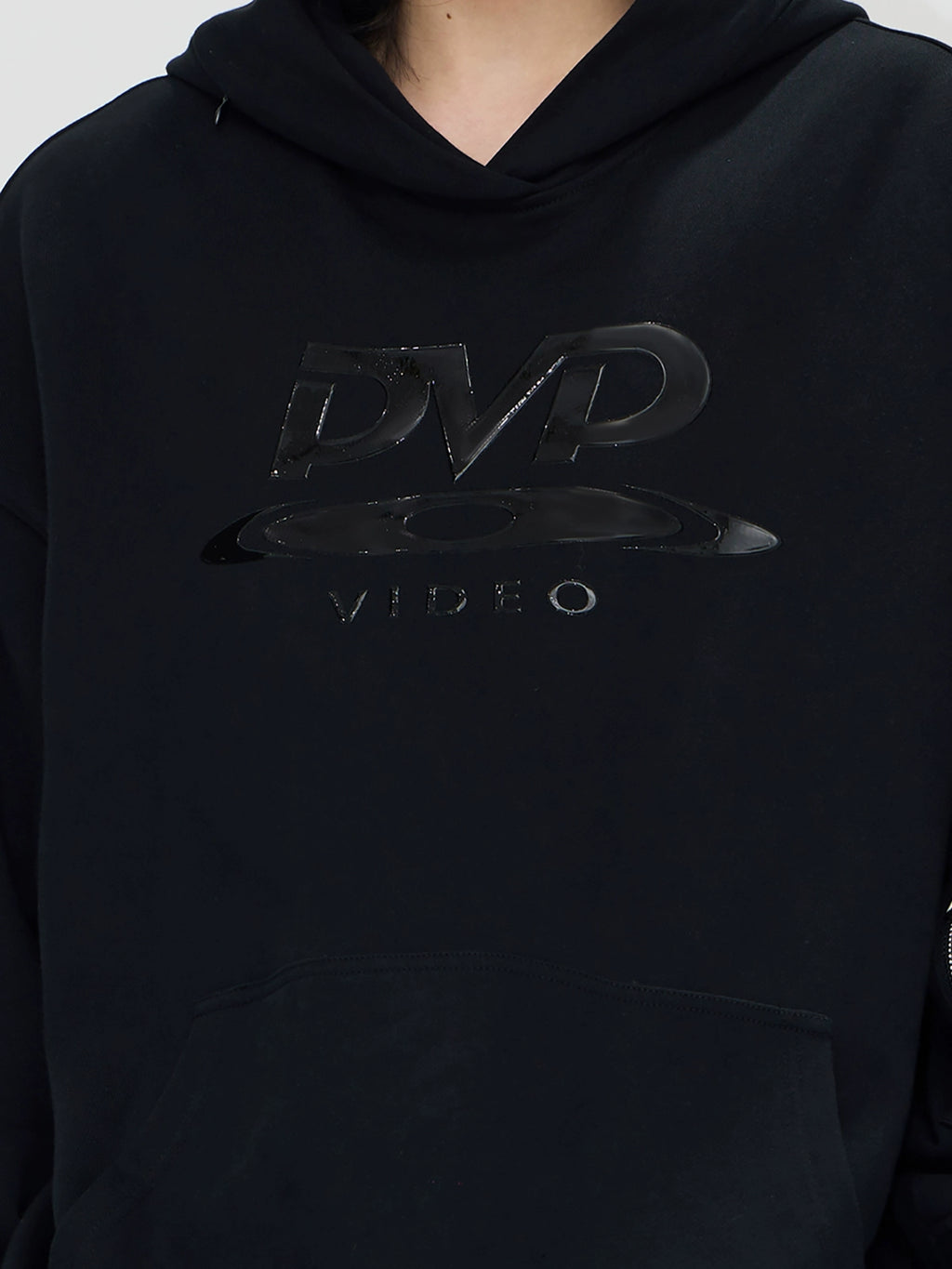 PEOPLESTYLE "DVD" Silicone Print Hidden Zipper Structure Hooded Sweater