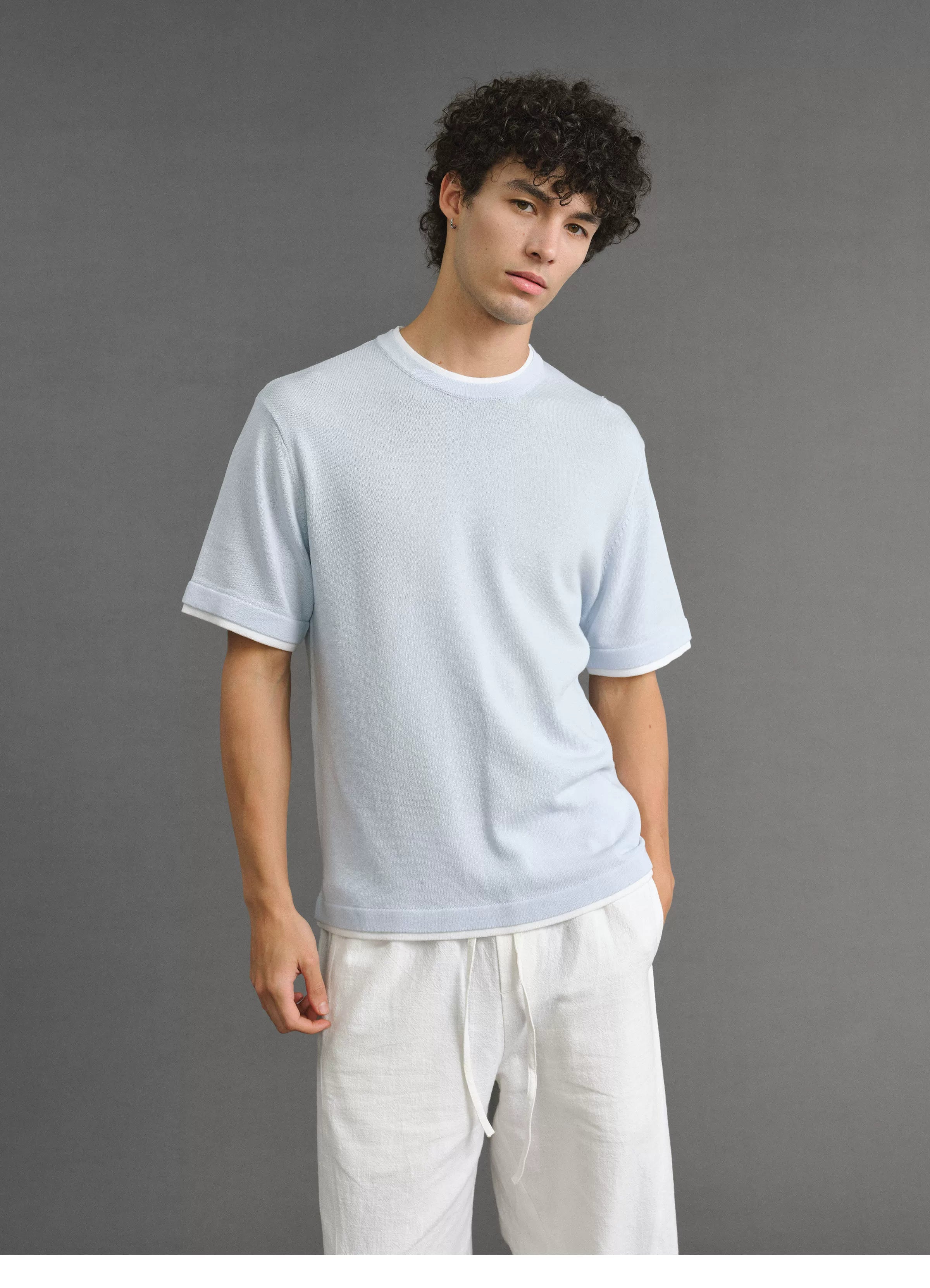VLABMADE | 420G Linen-Blend Relaxed Faux-Layer Knit Tee