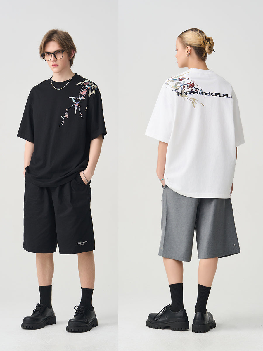 Harshandcruel New Chinese Over-the-Shoulder Ink Floral Tee