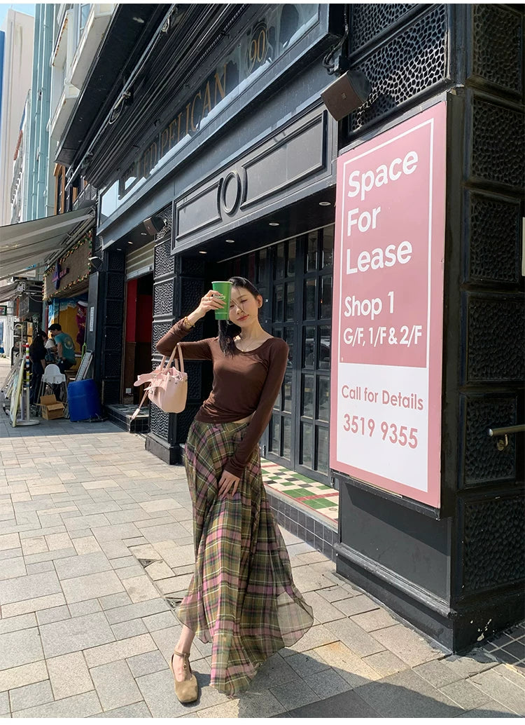 YOUNG KYLIN Contrasting Plaid Skirt