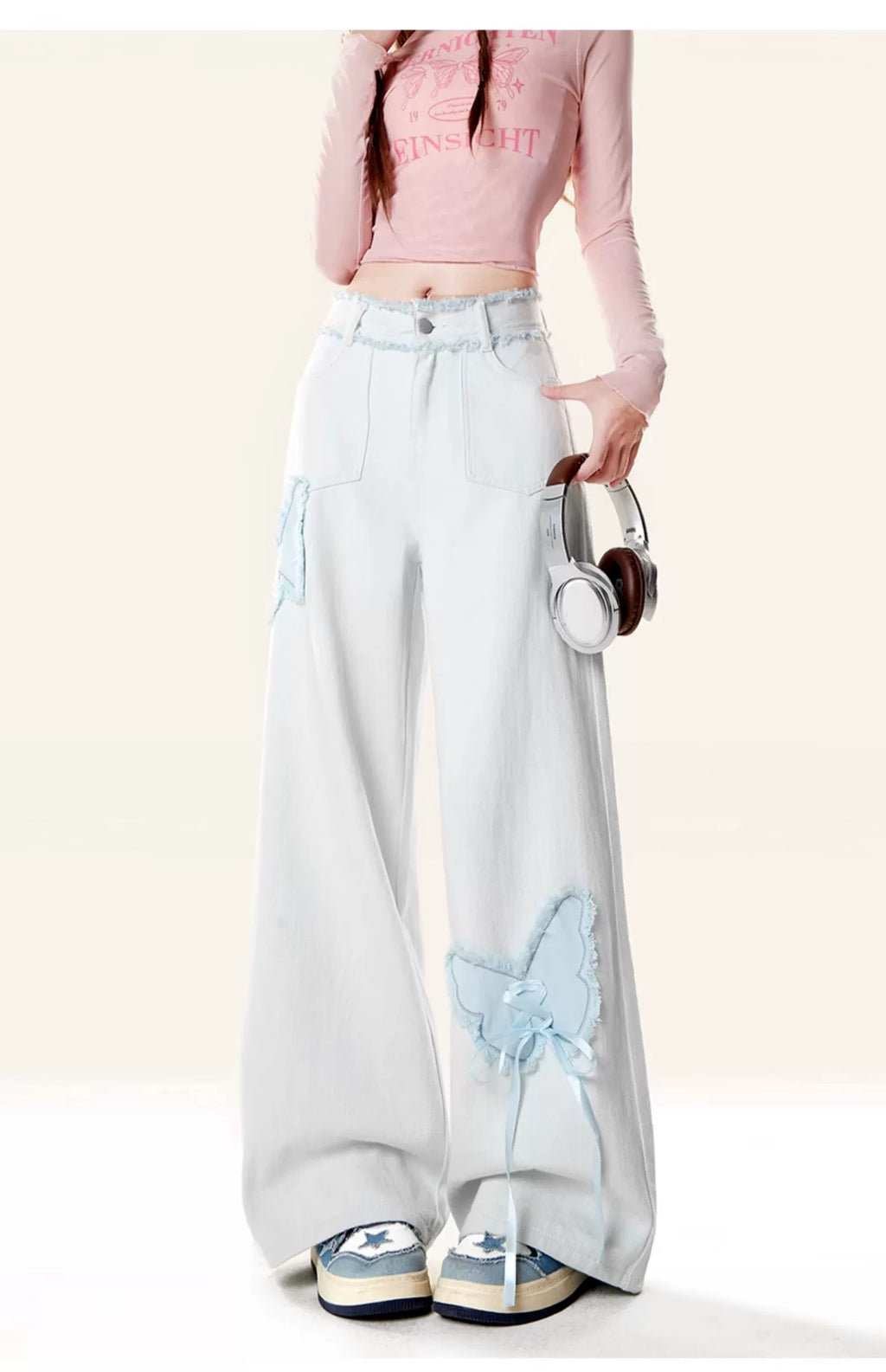 Zrsee Butterfly Embroidered Loose Jeans