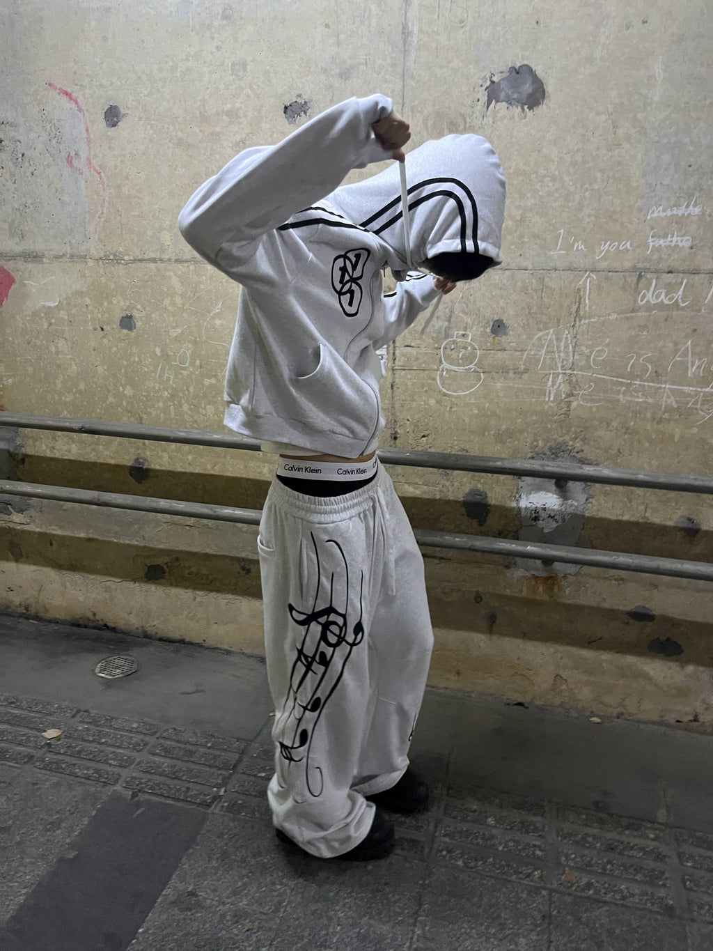 CHAI Sports Sheet Music Embroidery Casual Sweatpants