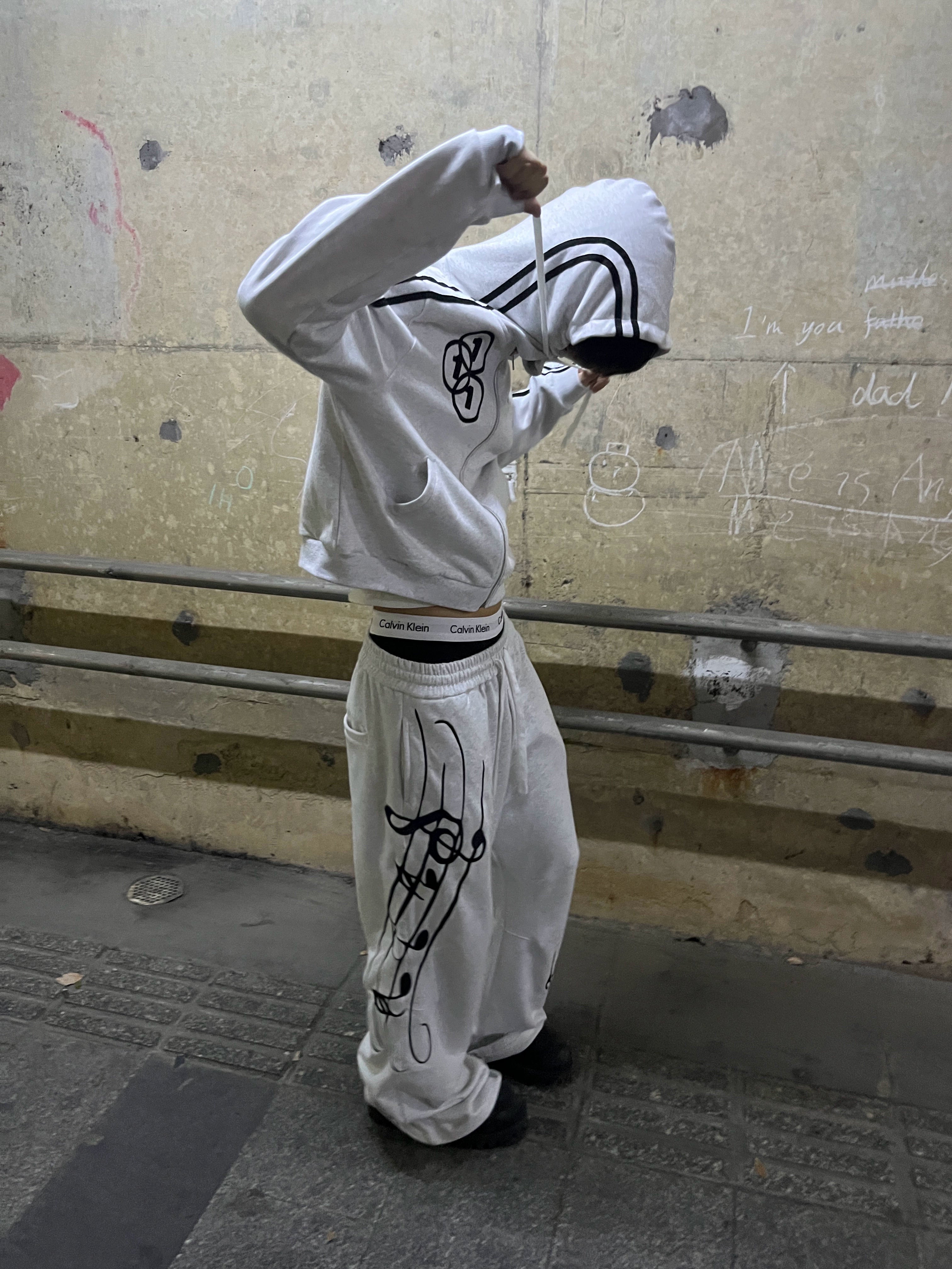CHAI Sports Sheet Music Embroidery Casual Sweatpants