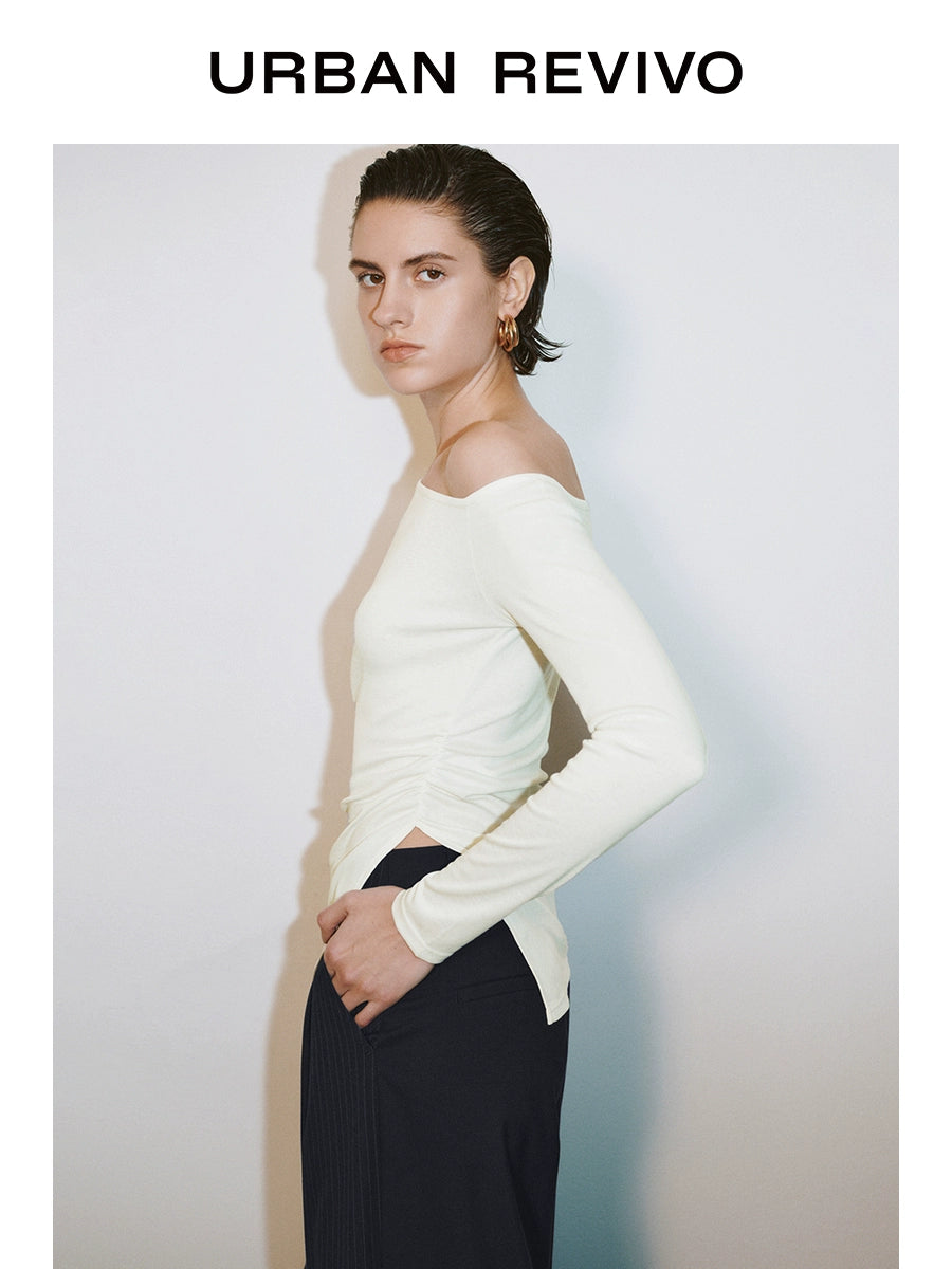 URBAN REVIVO Charm Atmosphere Slim Slanted Shoulder Collar Long Sleeves
