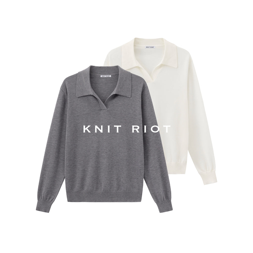 KNITRIOT Lapel Simple Polo Slack Knitted Long Sleeves