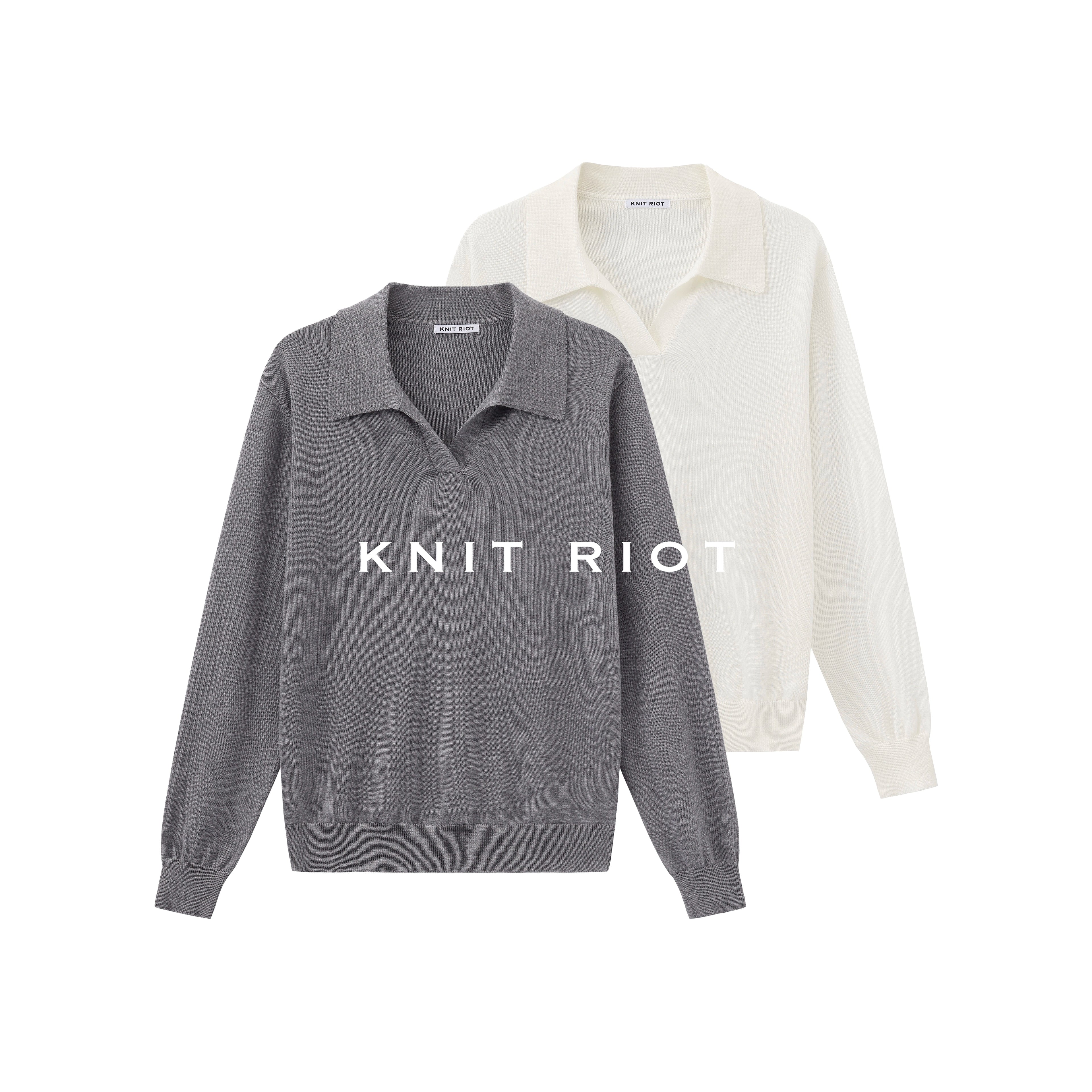 KNITRIOT Lapel Simple Polo Slack Knitted Long Sleeves