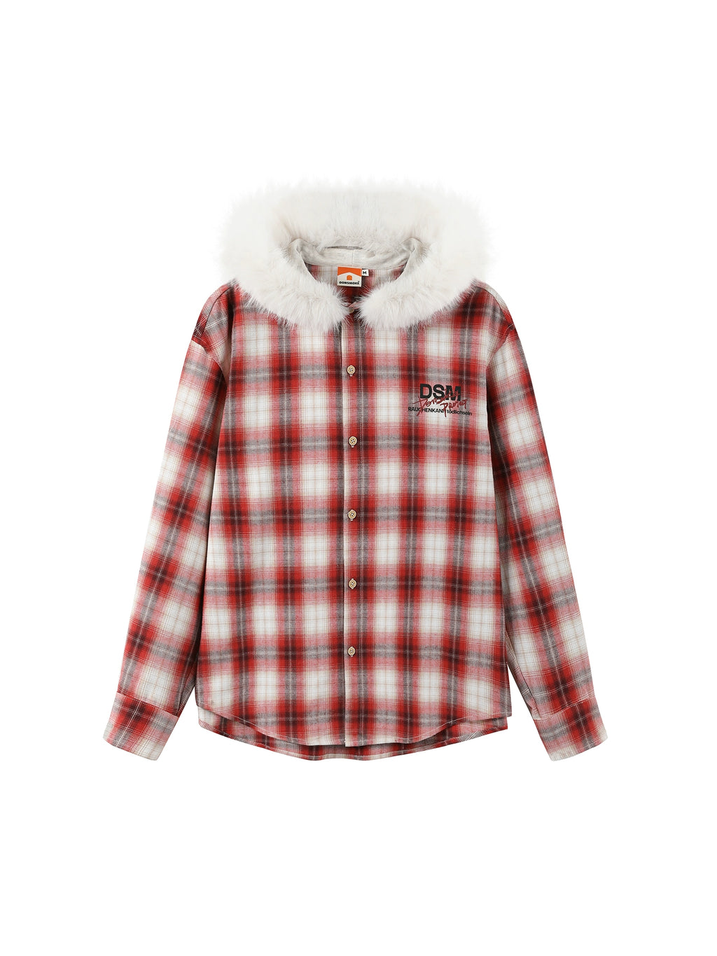 DONSMOKE Checked Hooded Fur Collar Shirt