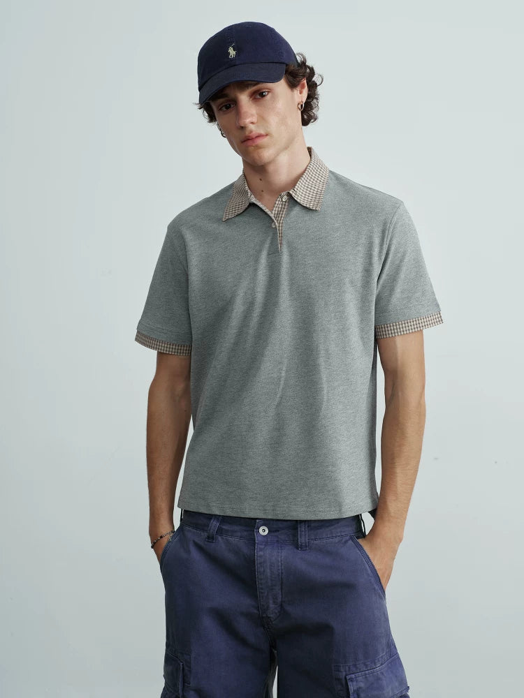 VLABMADE Plaid Spliced Polo Shirt Tee