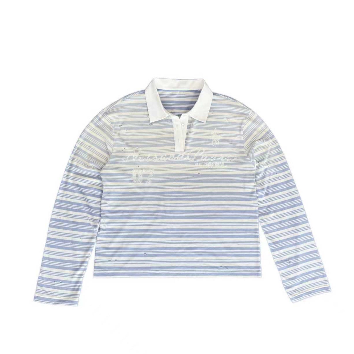WASE Spray Dye Gradual Change Hole Print Polo Stripe Long Sleeve
