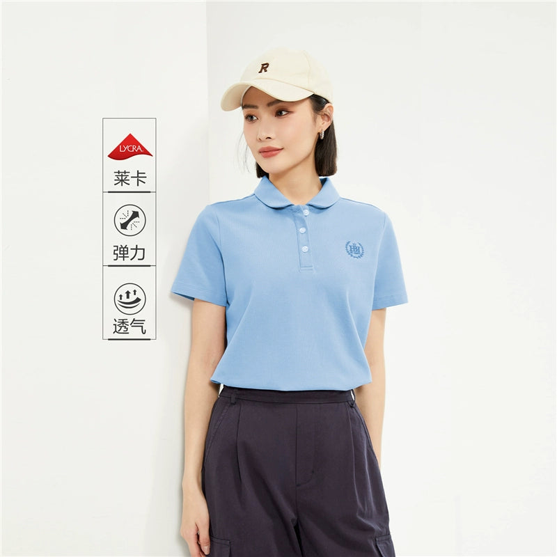 Giordano Small Embroidery Lycra Pearl Doll Collar Lapel Tee