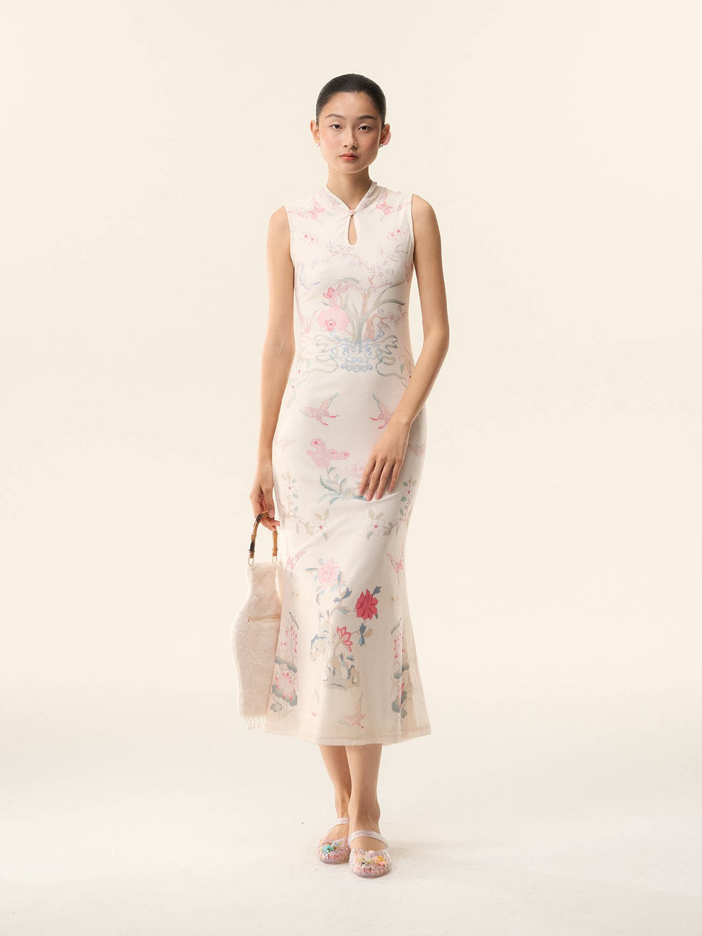 LOUMUTAKU Vase Porcelain Hand-painted Mesh Cheongsam Dress