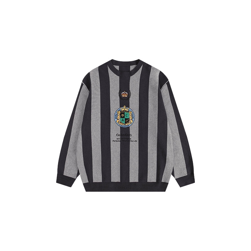 ATRY Striped Badge Vintage Loose Sweater