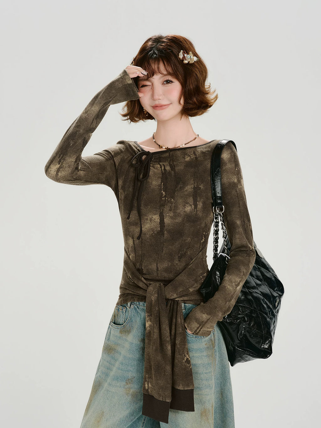 Girlyhalo Vintage Smudge Shoulder Strap Long Sleeve