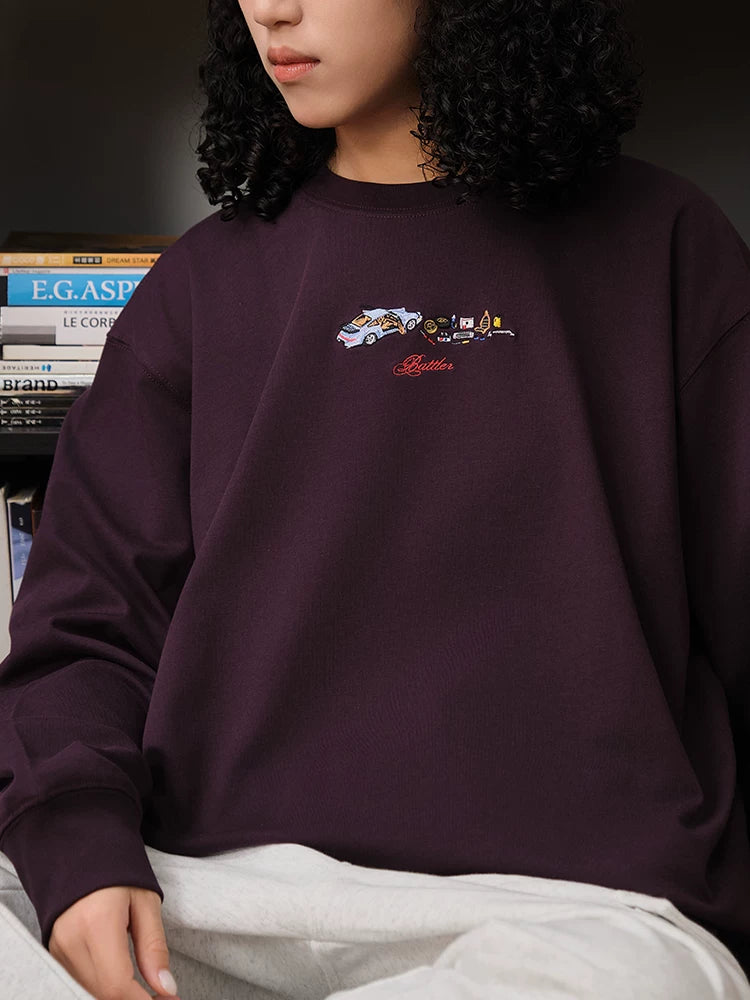 Battles Embroidery Contrast Printing Crew Neck Long Sleeve