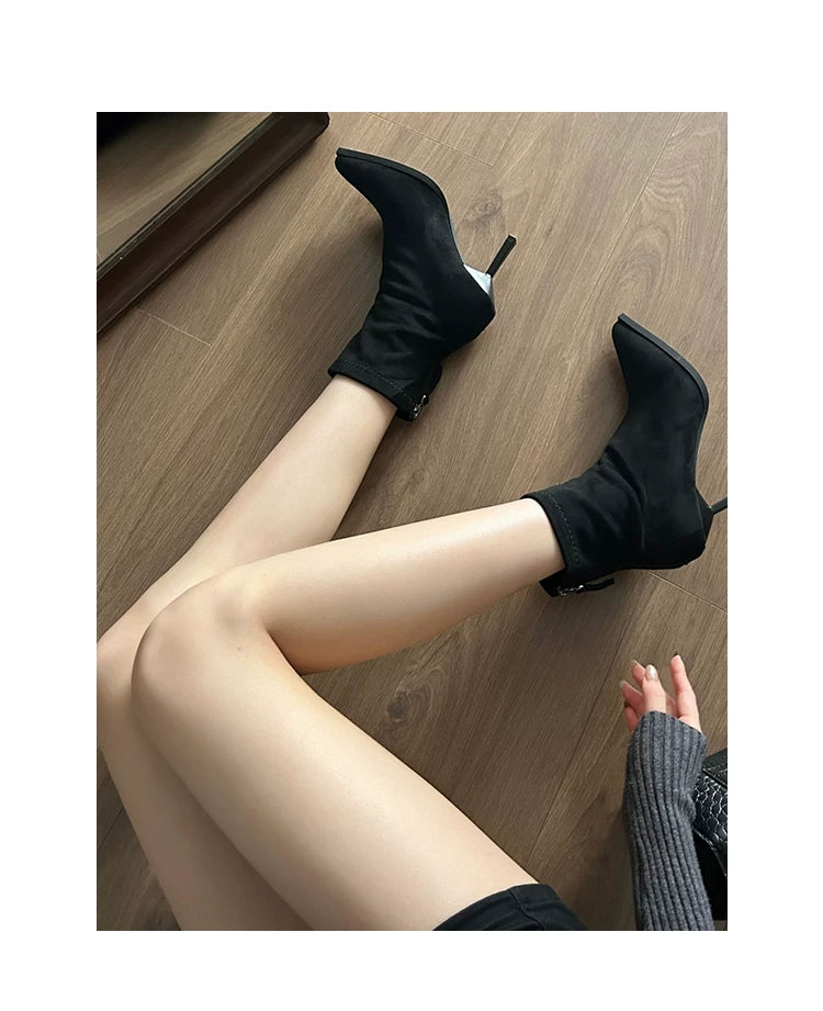 CHRNDXEE Casual Versatile Suede High Heel Boots