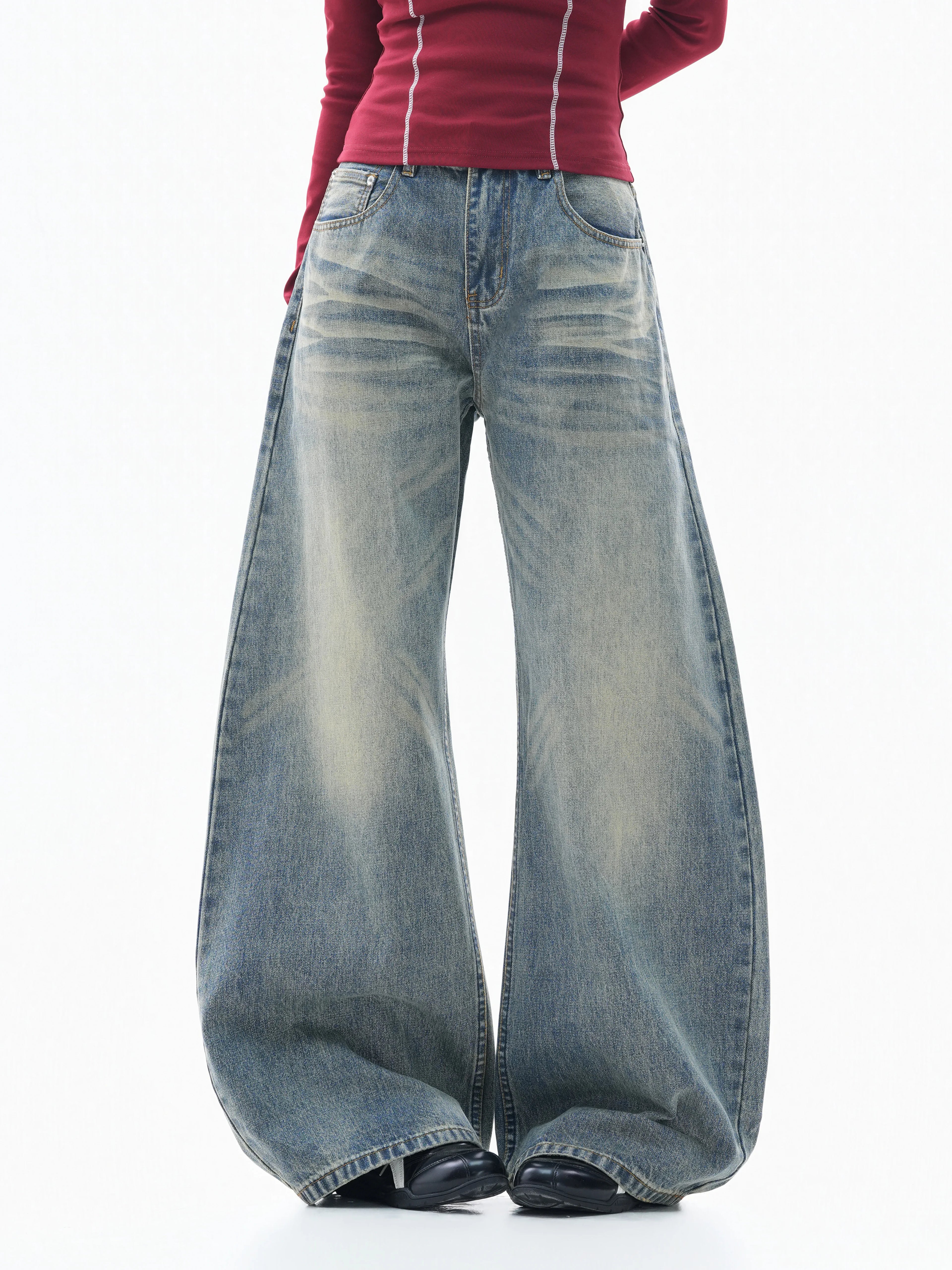 Zuocisankon Retro Tie-dye Straight Jeans
