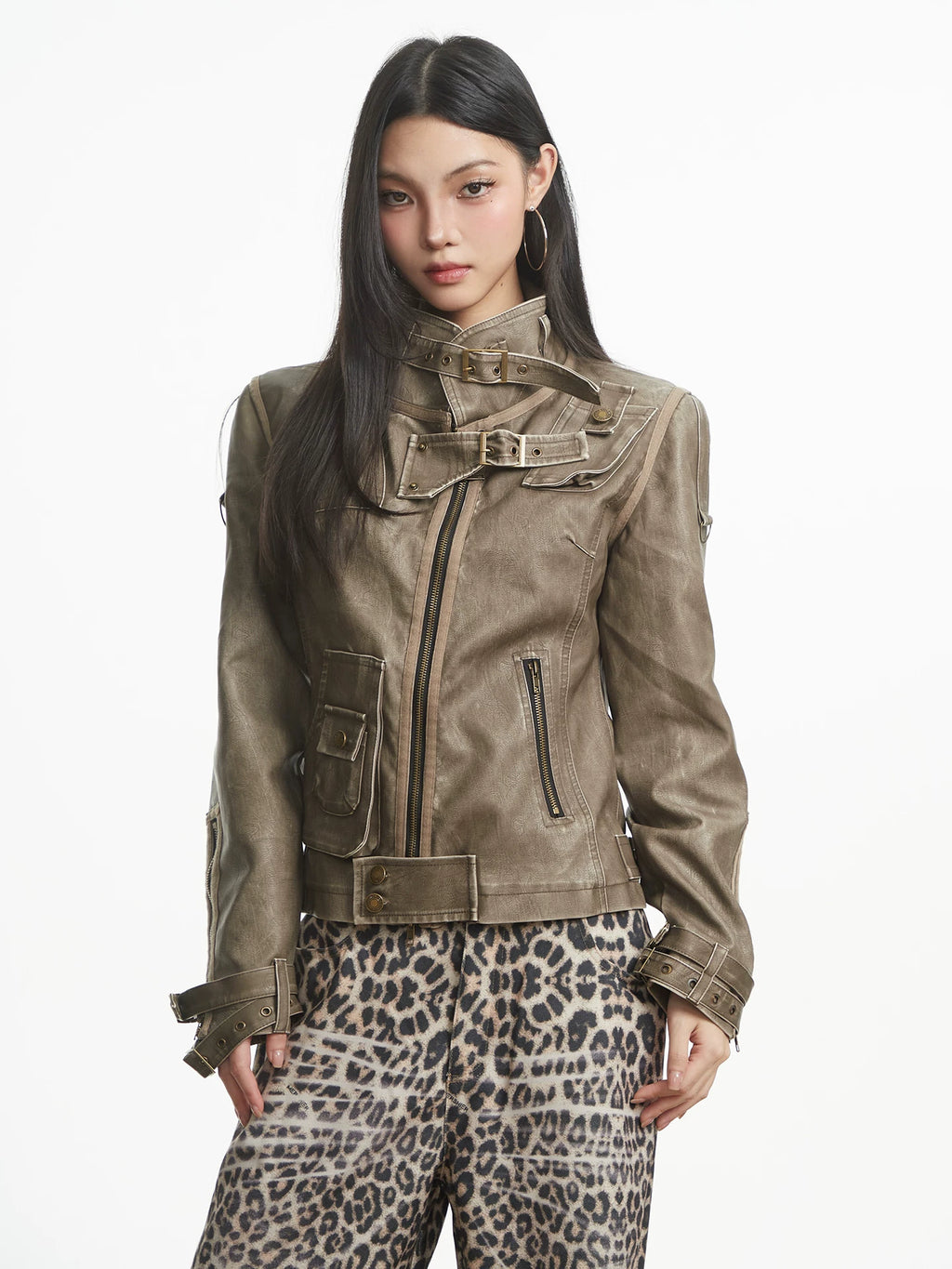 UNCMHISEX Vintage Leather Tooling Leather Jacket