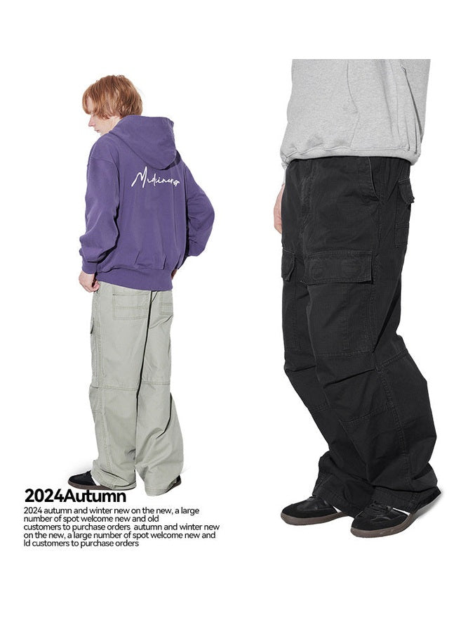 UNF washed old stone grinding white paratrooper pants