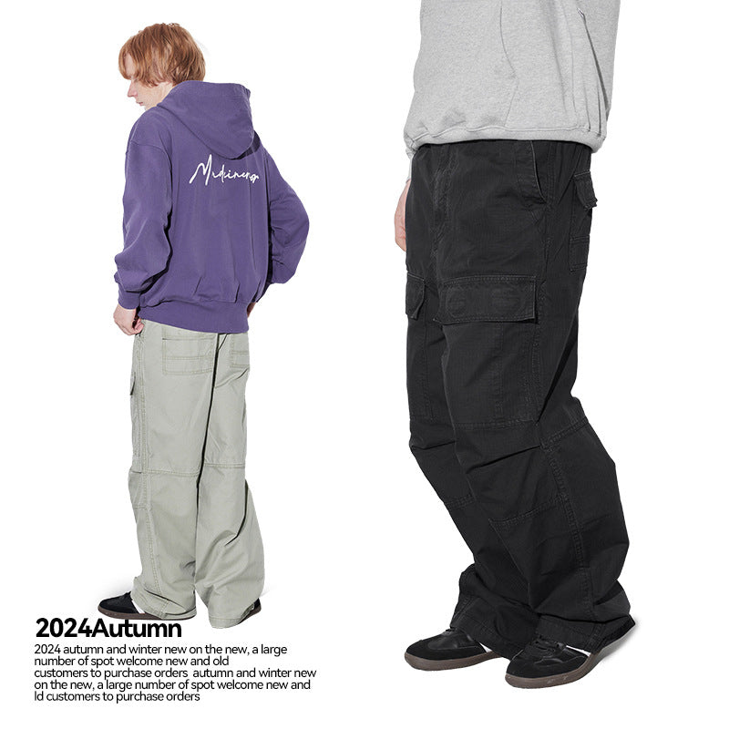 UNF washed old stone grinding white paratrooper pants