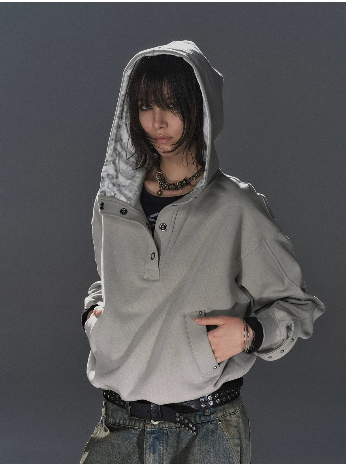 WearAndtear Leopard Print Stitched Hooded Loose Sweater