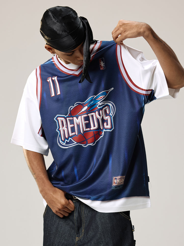 REMEDY Rockets digital printed fake two short-sleeved Tee