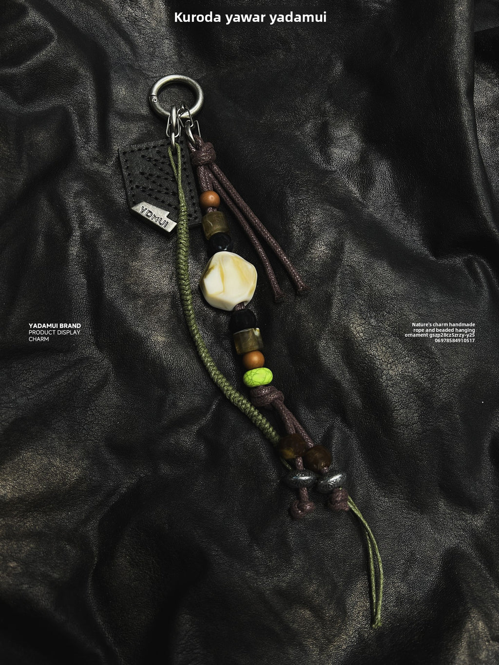 YADAMUI Handmade Beaded Vegetable Tanned Leather Brand Pendant Keychain