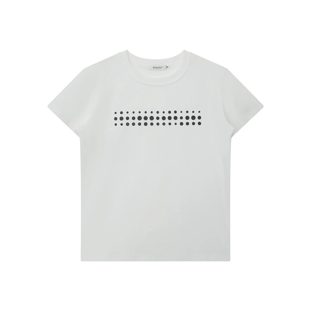 FUNKYFUN Irregular Polka Dot Print Front Shoulder Tee