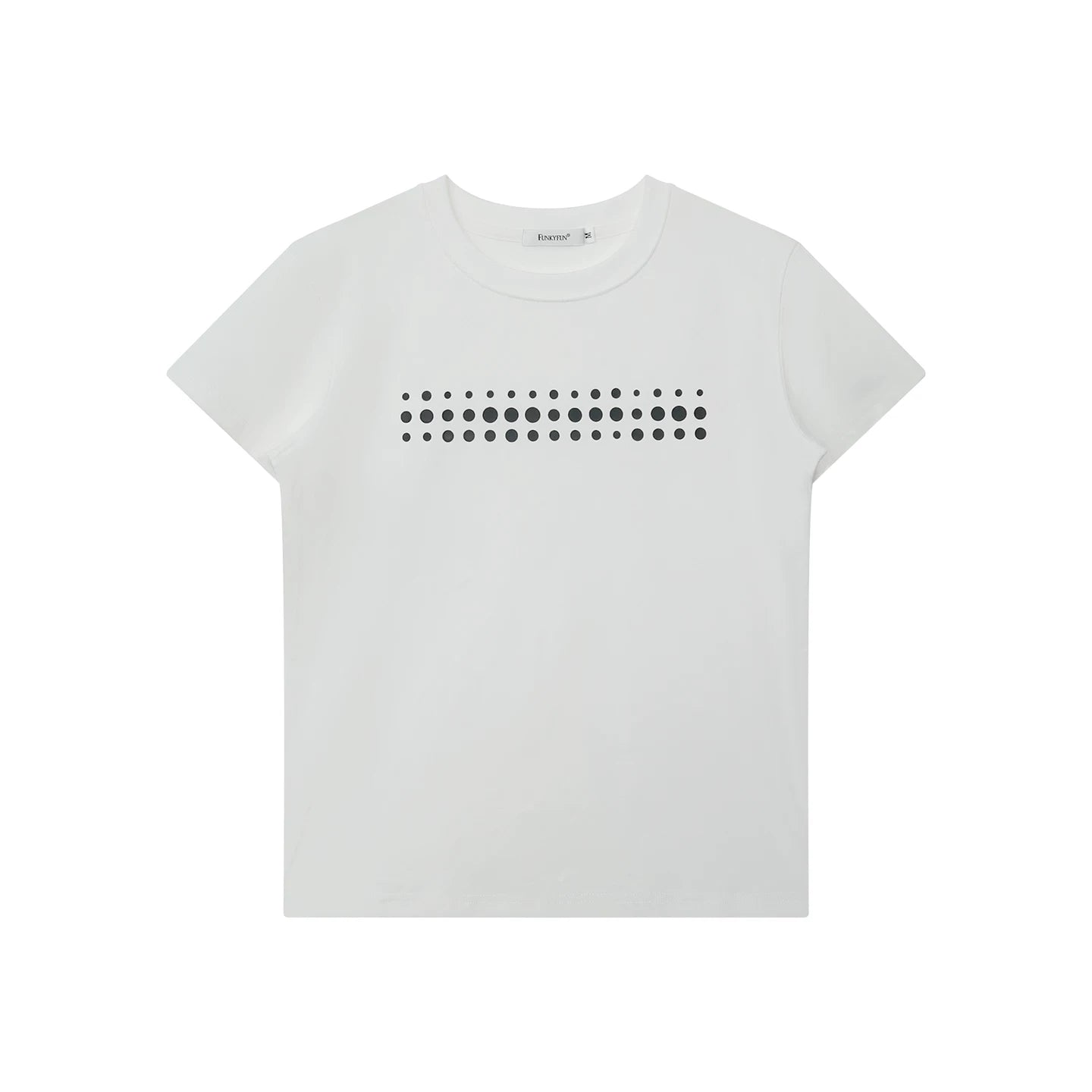 FUNKYFUN Irregular Polka Dot Print Front Shoulder Tee